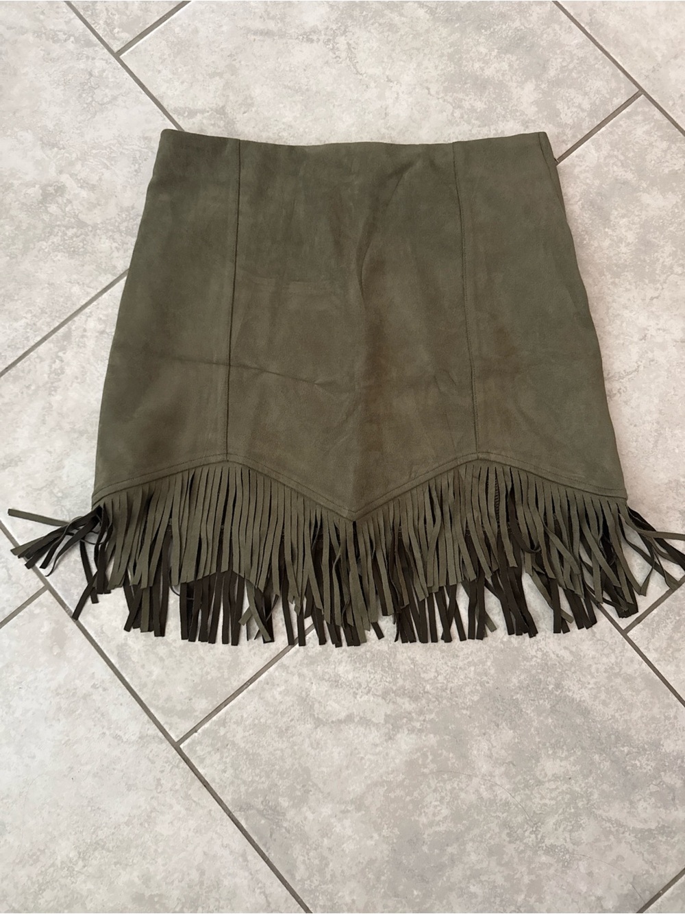 Jealous Tomato Olive Green Suede Fringe Mini Skirt